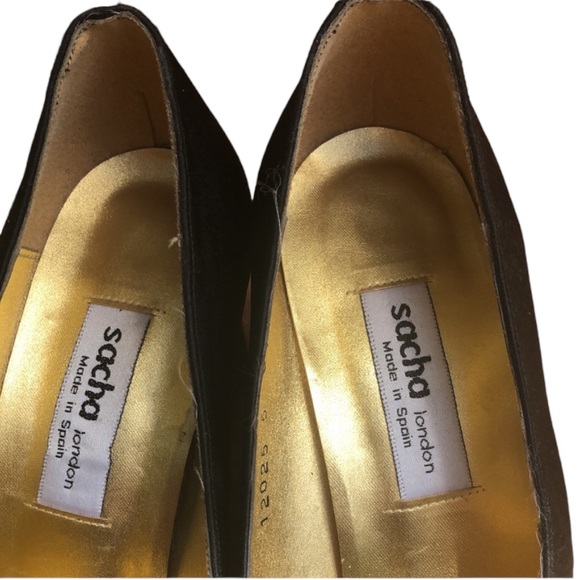 {VTG} SACHA LONDON | 1980s peep toe block heel pump in black satin, size 8 - Picture 6 of 11